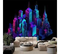 Geometric Neon City Architecture Murals Wallpaper 300 x 210 cm, Large Wall Stickers Abstract Wall Mural for Living Room Teen Kids Bedroom Playroom Home Decoration Wallpaper