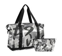 Geometric Numbers Gray Luggage Travel Bag Carry On Shoulder Weekend Tote with Toiletry Bag for Gym Waterproof, geometric numbers gray, One Size
