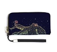 Geometric Octopus Monster in Dark Starry Night Galaxy Space Long Clutch Wallet, Long Handbag with Removable Wristlet Strap, PU Leather Zip Purse, Credit Pass Case Card-Holder for Men Women