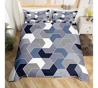 Geometric Ombre Blue Grey Bedding Set, Chevron Herringbone Duvet Cover Double Size, Patchwork Art Comforter Cover For Kids Boys Girls Teens Adult,Luxury Soft Microfiber Bed Set Zipper Closure