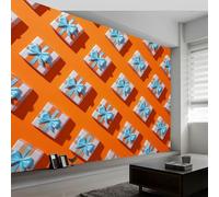 Geometric Orange and White Squares Bows Wallpaper Mural 200 x 140 cm Home DIY Decoration Wall Covering, Non-Woven Panoramic Poster Contemporary wall Mural for Bedroom Living Room Dorm Decor