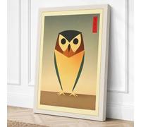 Geometric Owl Study Japandi Canvas Wall Art Print 18x12 Inch