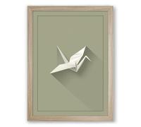 Geometric Paper Crane Minimalist Framed Wall Art Print A2 (59.4×42cm) Oak, Wall Decor for Living Room, Bedroom, Office & Home, Ready to Hang, Art Gift