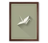 Geometric Paper Crane Minimalist Framed Wall Art Print A2 (59.4×42cm) Walnut, Wall Decor for Living Room, Bedroom, Office & Home, Ready to Hang, Art Gift