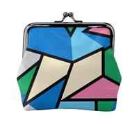 Geometric Patchwork Art Leather Kiss Lock Coin Purse-Small Mini Wallet for Women