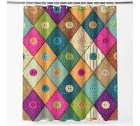 Geometric Patchwork Shower Curtain 200 x 200 cm, Diamond Polka Dot Stripes Bathtub Curtain, Microfiber Bath Curtain, Waterproof Bathroom Curtains for Adults kids Bathroom Drapes, Multicolour