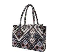 Geometric Pattern Canvas Tote Bag, Black and White Print with Pastel Accents