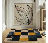 Geometric Pattern Doormat, Yellow and Navy Blue Entrance Mat for Seasonal Decor, Modern Style Indoor & Outdoor Non-Slip Waterproof Front Door Mat, Easy to Clean 29x17 Inch