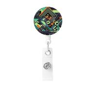 Geometric Pattern in Graffiti Style Badge Reel Retractable Badge Holders Lightweight ID Badge Reels Cute Nurse Name Card Holder with Keychain Funny ID Badge Clip for Men Women