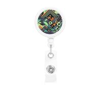 Geometric Pattern in Graffiti Style Badge Reel Retractable Name Badge Holders Funny Nurse Badge Clip with Keychain Lightweight Plastic ID Card Holders for Men Women Gifts
