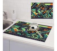 Geometric pattern in graffiti style Dish Drying Mat for Kitchen Counter Super Absorbent Microfiber Drainer Mats Large Size Dish Drying Pad Quick Drying Dish Rack Pad 18"x 24"