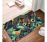 Geometric Pattern in Graffiti Style Door Mat Indoor Outdoor Welcome Mat Resist Dirt Entryway Mat Low Profile Floor Mat Front Doormat Non-Slip Bath Mats Absorbent Flannel Area Rug 24 x 16 in