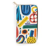 Geometric Pattern in Graffiti Style Wallet for Men Women Credit Card Holder Minimalist Long Wallet Soft PU Leather Wallet Zipped Coin Purse