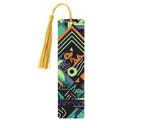 Geometric Pattern in Graffiti Style Wood Bookmark for Book Lovers Birthday Teachers Gift, Handmade Craft Book Marks Ornaments with Tassel Exquisite Reading Page Markers for Men Women