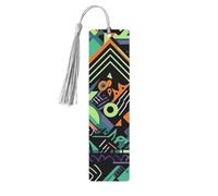Geometric Pattern in Graffiti Style Wood Bookmark for Book Lovers Birthday Teachers Gift, Handmade Craft Book Marks Ornaments with Tassel Exquisite Reading Page Markers for Men Women