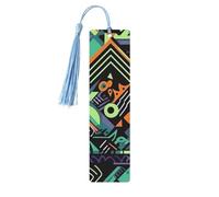 Geometric Pattern in Graffiti Style Wood Bookmark for Book Lovers Birthday Teachers Gift, Handmade Craft Book Marks Ornaments with Tassel Exquisite Reading Page Markers for Men Women