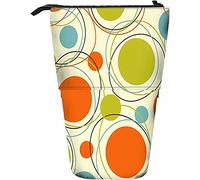 Geometric Pattern Telescopic Pencil Stationery Case Pens Storage Box with Zipper Closure for Women Men Boys Girls Retro Orbits Orange Green Circle Round Artistic