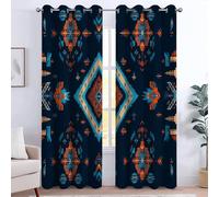 Geometric Patterns Blackout Curtains for Bedroom 43 inch Long 2 Panels Ethnic Style Diamond Pattern 3D Print Curtains for Living Room Eyelet Thermal Insulated Darkening Window Drapes, 39W x 43L