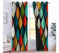 Geometric Patterns Blackout Curtains for Bedroom 70 inch Long 2 Panels Retro Glass Teardrop Shape 3D Print Curtains for Living Room Eyelet Thermal Insulated Darkening Window Drapes, 39W x 70L