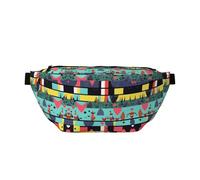 Geometric Patterns Large Crossbody Fanny Pack,Gifts For Enjoy Sports Festival Workout Traveling Running Casual, Black, One Size