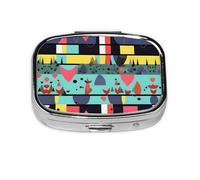 Geometric Patterns Square Pill Storage Box, Travel Portable Mini Pill Box, Vitamin Medicine Storage Box (2 Compartment Pill Box)