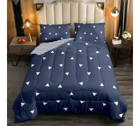 Geometric Patterns Super King Duvet Coverless, Blue Grey Triangles Quilt & 2 Pillow Cases, 10.5 Tog Ultra Soft Microfibre, Reversible Design for Bedroom Decor sm1884