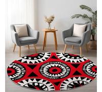 Geometric Patterns Triangles African Tribal Motifs Printed Round Carpet, 150 cm Round Area Rug Modern Anti-Slip Rugs, Soft Printed Circle Carpet for Living Room Kid’s Room Nursery, Red