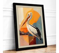 Geometric Pelican Art Deco Framed Wall Art Print A2 Black