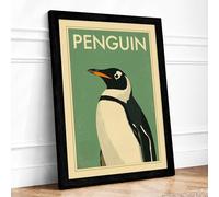 Geometric Penguin Art Deco Framed Wall Art Print A2 (59.4×42cm) Black, Wall Decor for Living Room, Bedroom, Office & Home, Ready to Hang, Art Gift
