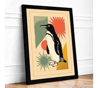Geometric Penguin Mid-Century Framed Wall Art Print A2 (59.4×42cm) Black, Wall Decor for Living Room, Bedroom, Office & Home, Ready to Hang, Art Gift