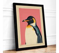 Geometric Penguin Mid-Century Framed Wall Art Print A2 (59.4×42cm) Black, Wall Decor for Living Room, Bedroom, Office & Home, Ready to Hang, Art Gift