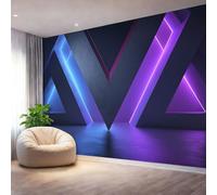 Geometric Photo Mural, Non-Woven Paste the Wall Wallpaper for Bedroom, Odourless Wide Panoramic Future Neon Geometry Wall Art Mould Resistant Breathable, 350 x 256 cm (W x H)