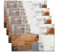 Geometric Placemats for Dining Table Indoor Outdoor Kitchen 45X30cm Orange Grey White Abstract Art Placemats Set of 4 Placemat Kitchen Dining Table Modern Art