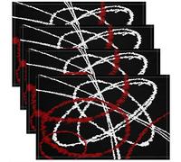 Geometric Placemats Set of 4, Red White Black Stripe Line Placemats for Dining Table, Simplistic Washable Fabric Table Mats Placemat 45x30cm