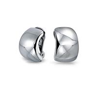 Geometric Plain Minimalist Curved Huggie Half Hoop Clip On Earrings For Women Non Pierced Ears Silver Plated Brass