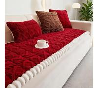 Geometric Plush Warm Sofa Couch Cover，Autumn And Winter Straight Thickened Cushions, High-End Non-Slip Leather Sofa Covers，Pet Couch Cover Thick Plush(Red,45 * 45cm(Pillow Cover))