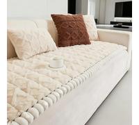 Geometric Plush Warm Sofa Couch Cover，Autumn And Winter Straight Thickened Cushions, High-End Non-Slip Leather Sofa Covers，Pet Couch Cover Thick Plush(White,70 * 210 cm)
