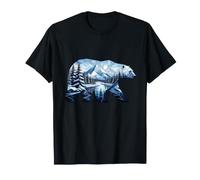 Geometric Polar Bear Winter Mountain Scene T-Shirt