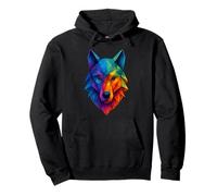 Geometric Polygon Rainbow Wolf Head Abstract Art Pullover Hoodie