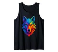 Geometric Polygon Rainbow Wolf Head Abstract Art Tank Top