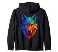 Geometric Polygon Rainbow Wolf Head Abstract Art Zip Hoodie