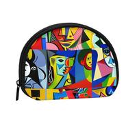Geometric Portrait Grid Small Shell Coin Purse with Zipper for Women, Lightweight Durable Portable Bag for Storage Coins Keys Lipstick