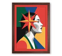 Geometric Portrait with Star Art Deco Framed Wall Art Print A4 (29.7×21cm) Walnut, Wall Decor for Living Room, Bedroom, Office & Home, Ready to Hang, Art Gift