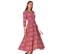 Roman Originals Shirt Dress for Women UK- Ladies Long Sleeve Belted Collared Midi Maxi Winter Autumn Smart Casual Button Through Evening Office A Line Swing Skater - Red Pink - Size 10