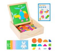 Geometric Puzzle - Wooden Magnetic Pattern Blocks Set | Wood Educational, Girls, Students, Home, School, Classroom, Family, Night,Travel And Preschool