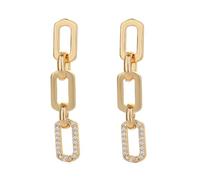 Geometric Rectangle Paperclip Link Dangle Drop Statement Earrings for Women | Chic Paperclip Interlocking Chain Studs with Sparkly Crystal Detailing Jewelry for Versatile Wear