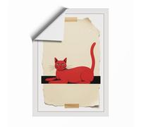 Geometric Red Cat Minimalist Unframed Wall Art Print A2 (59.4×42cm), Wall Decor for Living Room, Bedroom, Office & Home, Art Gift