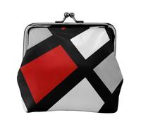 Geometric Red Gray Black White, PU Leather Coin Purse, Small Wallets, Change Pouch with Kiss Lock Clasp Buckle, Change Purse
