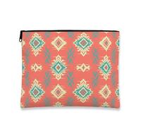 Geometric Retro Makeup Bag, Coral Diamond Pattern Cosmetic Travel Pouch for Women, Portable Canvas Zipper Organizer, Everyday Toiletry Bag, Coral, 7x9 Inch, Bag