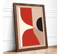 Geometric Rhythm Mid-Century Framed Wall Art Print A4 (29.7×21cm) Walnut, Wall Decor for Living Room, Bedroom, Office & Home, Ready to Hang, Art Gift